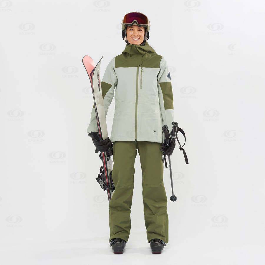 Dámské Lyžařské Kalhoty Salomon STANCE 3L BIB Olivy Zelené | CZ-N1176