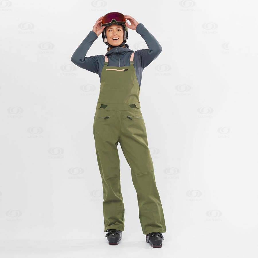 Dámské Lyžařské Kalhoty Salomon STANCE 3L BIB Olivy Zelené | CZ-N1176