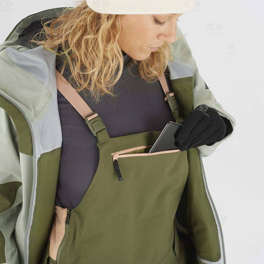 Dámské Lyžařské Kalhoty Salomon STANCE 3L BIB Olivy Zelené | CZ-N1176