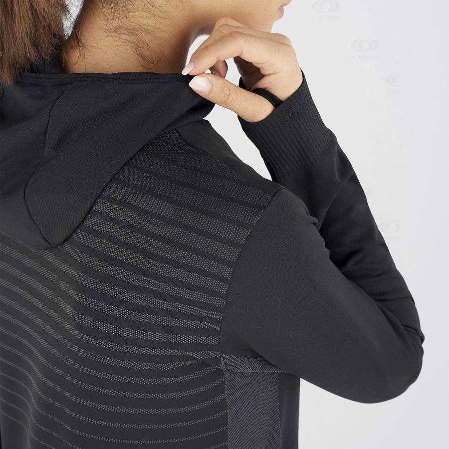 Dámské Mikiny S Kapucí Salomon ESSENTIAL SEAMLESS Černé | CZ-N2156