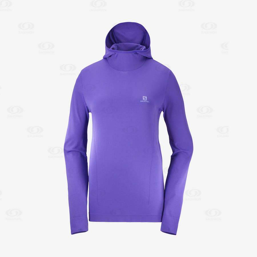 Dámské Mikiny S Kapucí Salomon ESSENTIAL SEAMLESS Fialové | CZ-O2041