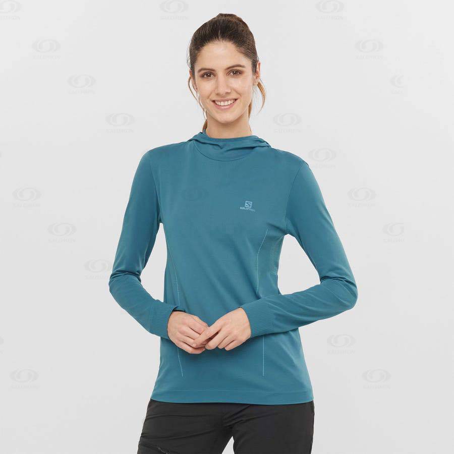 Dámské Mikiny S Kapucí Salomon ESSENTIAL SEAMLESS Tmavě Blankyt | CZ-W1300