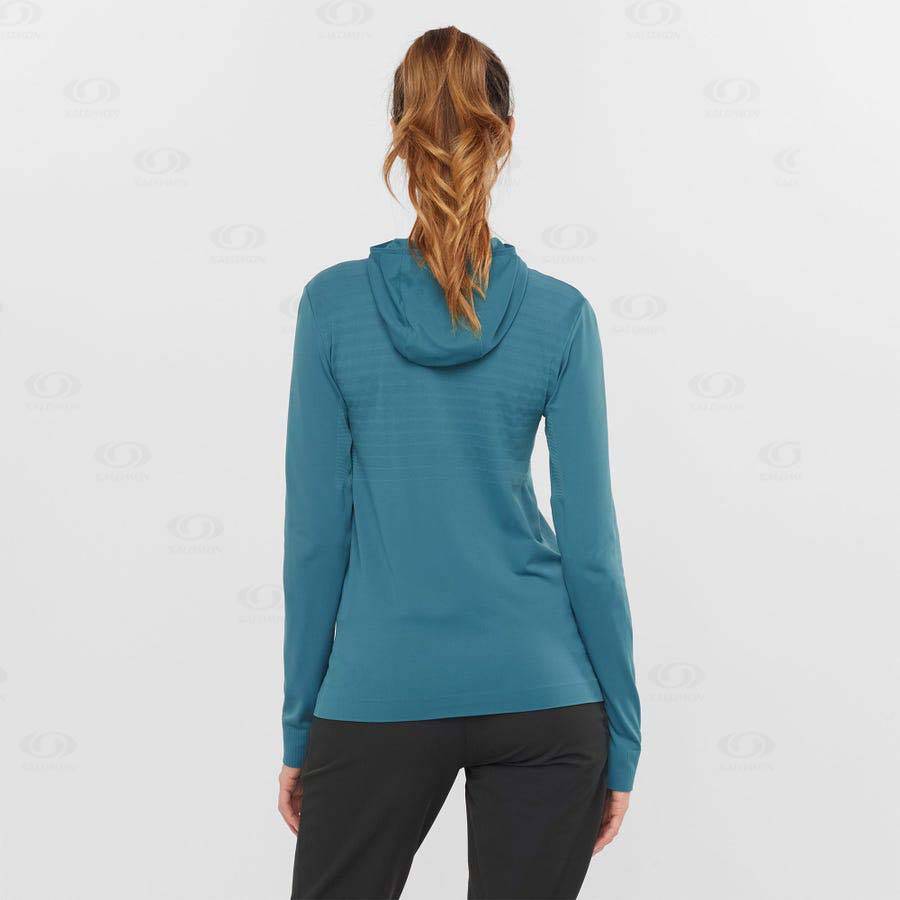 Dámské Mikiny S Kapucí Salomon ESSENTIAL SEAMLESS Tmavě Blankyt | CZ-W1300