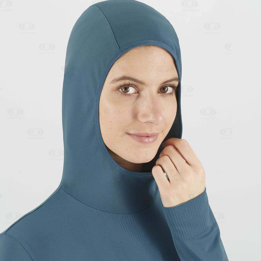 Dámské Mikiny S Kapucí Salomon ESSENTIAL SEAMLESS Tmavě Blankyt | CZ-W1300