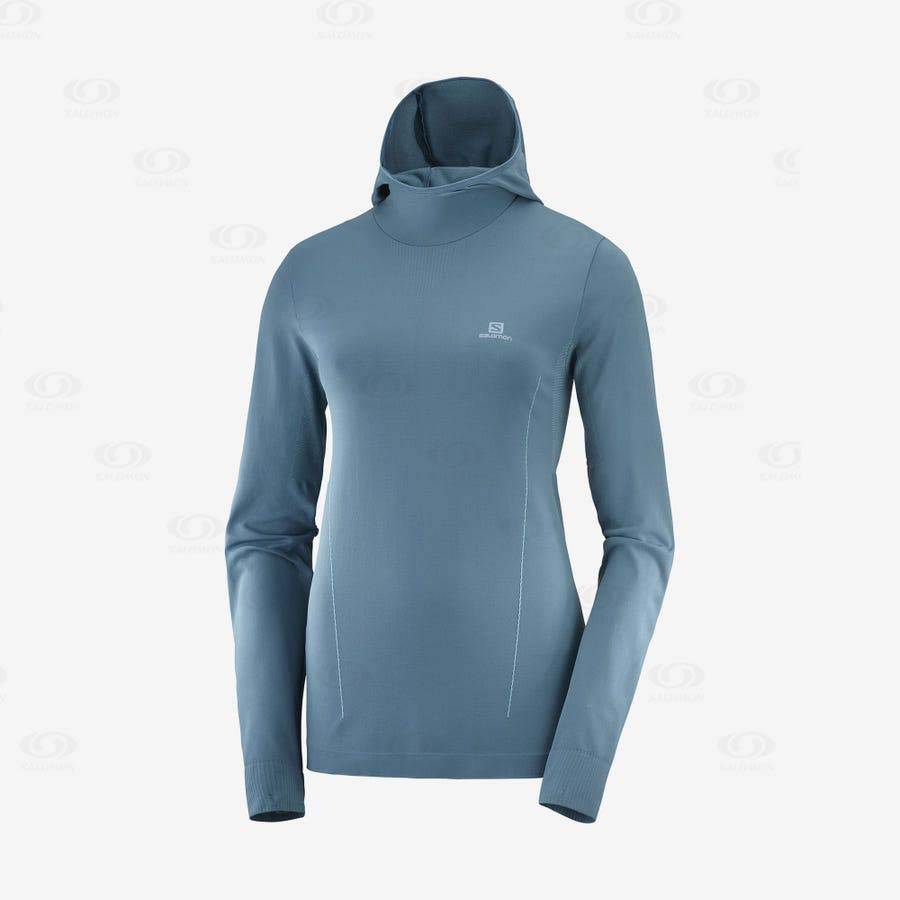 Dámské Mikiny S Kapucí Salomon ESSENTIAL SEAMLESS Tmavě Blankyt | CZ-W1300