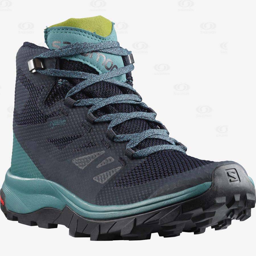 Dámské Nepromokavé Boty Salomon OUTLINE MID GORE-TEX Černé Zelene | CZ-N1827