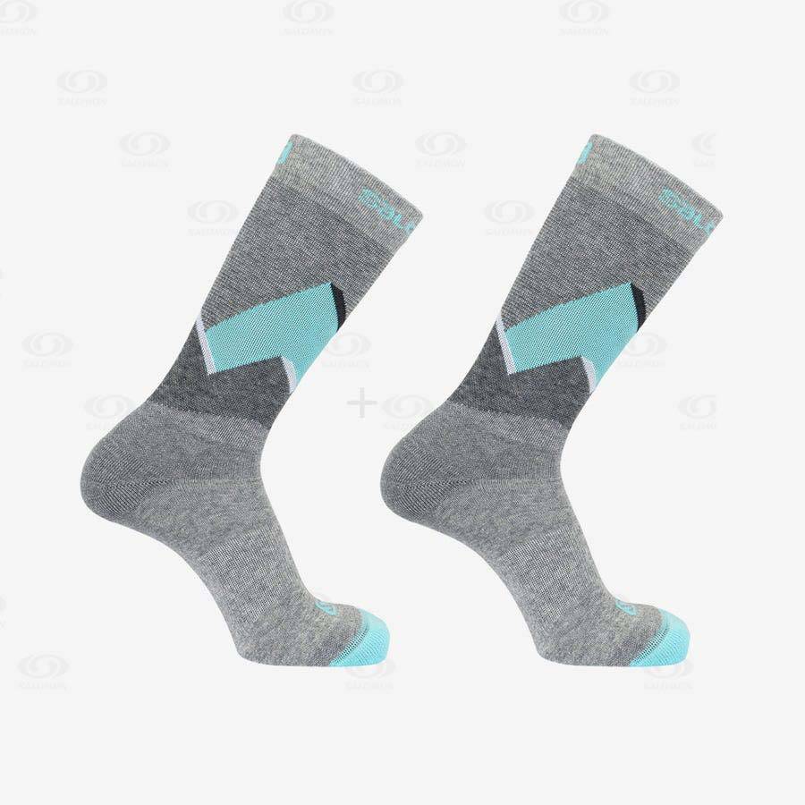 Dámské Ponožky Salomon OUTLINE CREW 2-PACK Šedé Tyrkysové | CZ-W1520
