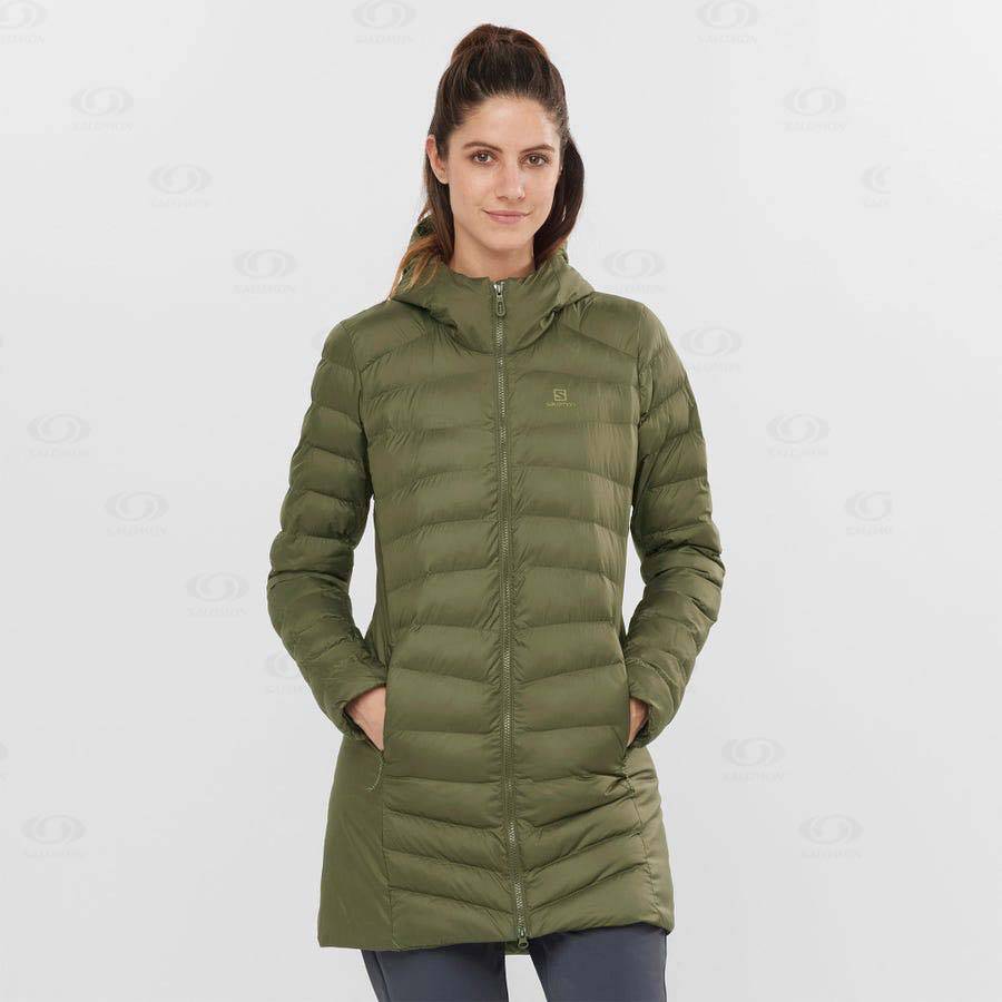 Dámské Softshellová Bunda Salomon Bundy ESSENTIAL XWARM LONG Olivy Zelené | CZ-A2025