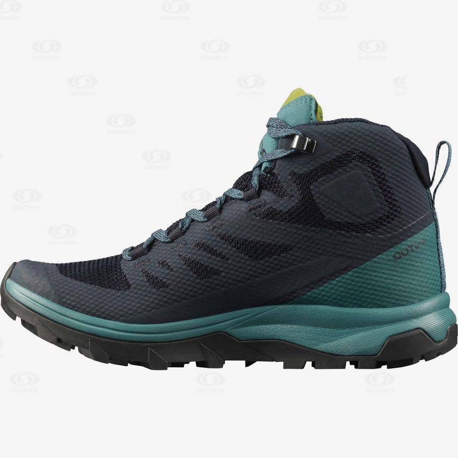Dámské Turistické Boty Salomon OUTLINE MID GORE-TEX Černé Zelene | CZ-W1370