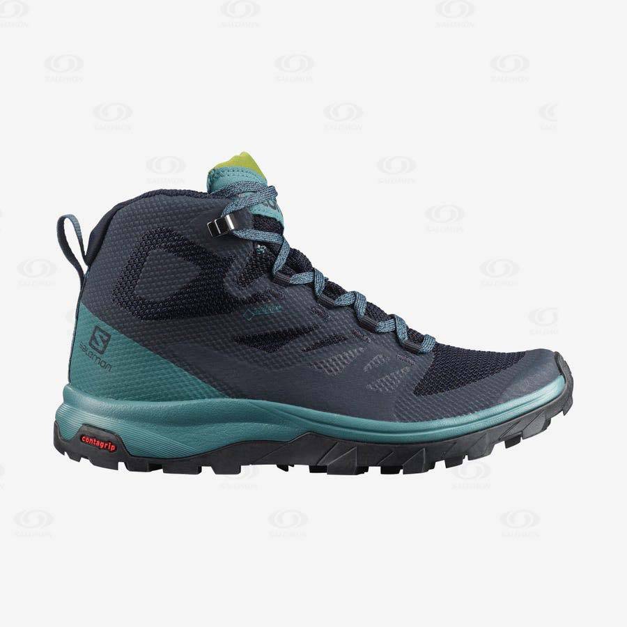 Dámské Turistické Boty Salomon OUTLINE MID GORE-TEX Černé Zelene | CZ-W1370