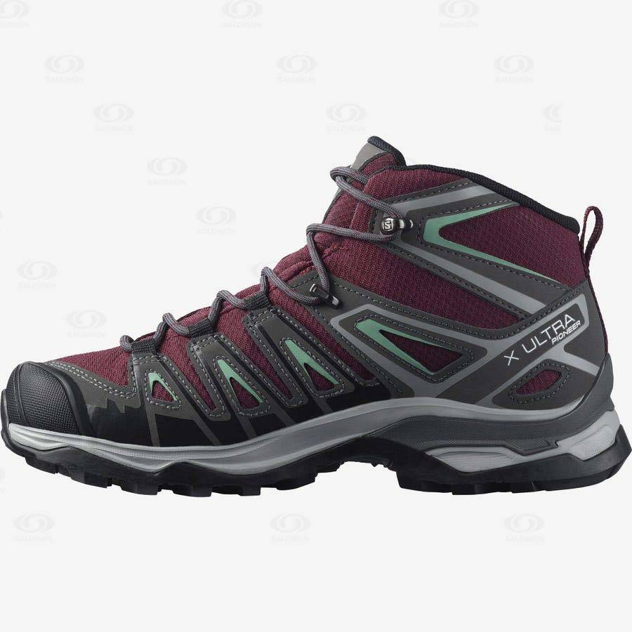 Dámské Turistické Boty Salomon X ULTRA PIONEER MID CLIMASALOMON™ WATERPROOF Červené | CZ-O1357
