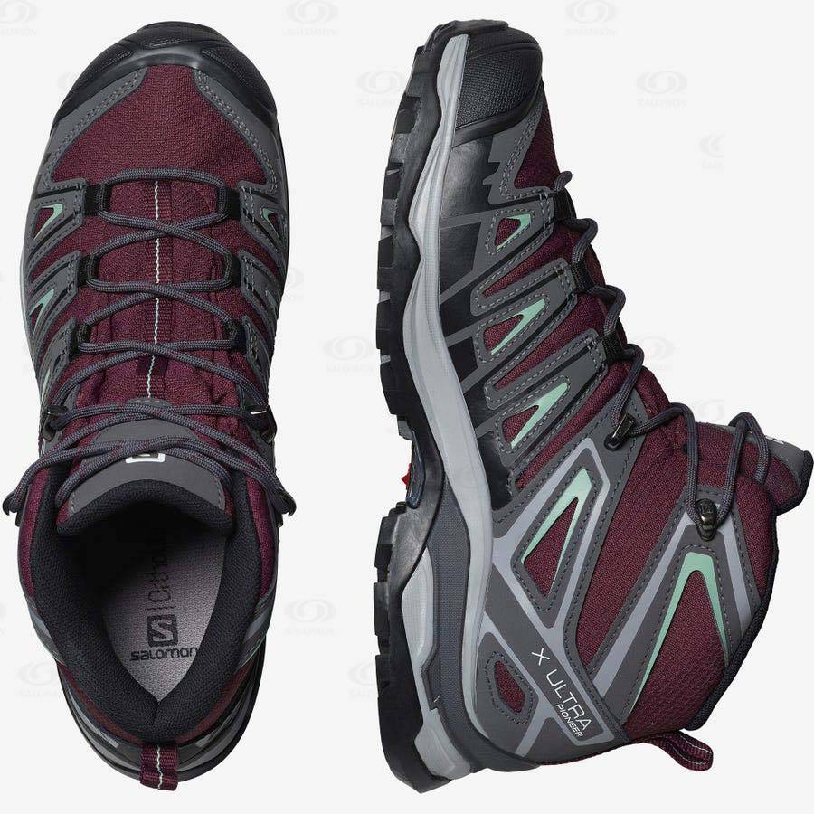 Dámské Turistické Boty Salomon X ULTRA PIONEER MID CLIMASALOMON™ WATERPROOF Červené | CZ-O1357