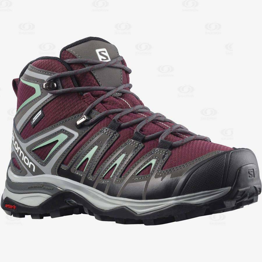 Dámské Turistické Boty Salomon X ULTRA PIONEER MID CLIMASALOMON™ WATERPROOF Červené | CZ-O1357