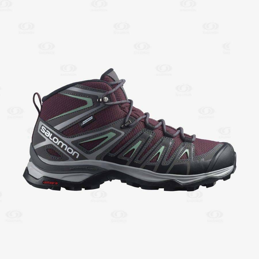 Dámské Turistické Boty Salomon X ULTRA PIONEER MID CLIMASALOMON™ WATERPROOF Červené | CZ-O1357