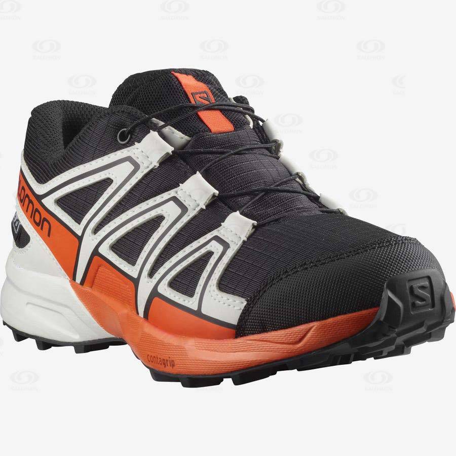 Dětské Trailové Běžecké Boty Salomon SPEEDCROSS CLIMASALOMON™ WATERPROOF Černé Růžové | CZ-S1534