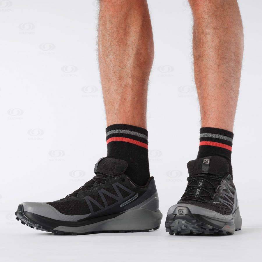 Pánské Trailové Běžecké Boty Salomon SENSE RIDE 4 GORE-TEX INVISIBLE FIT Černé Černé | CZ-W3720