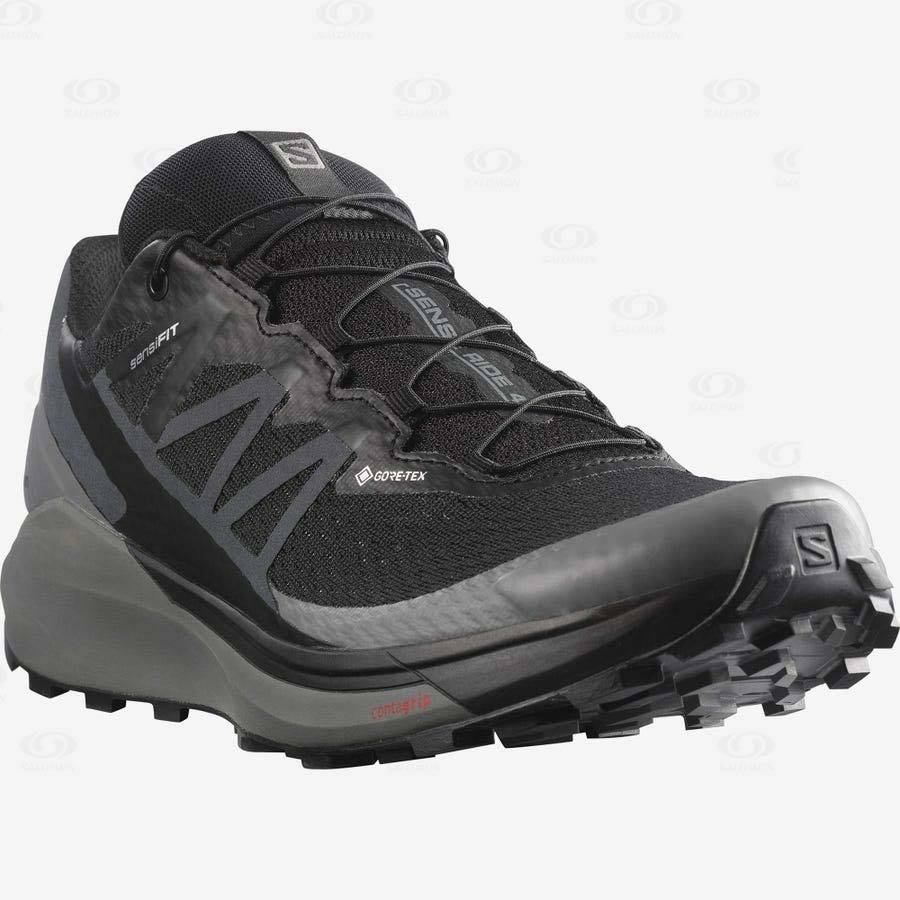 Pánské Trailové Běžecké Boty Salomon SENSE RIDE 4 GORE-TEX INVISIBLE FIT Černé Černé | CZ-W3720