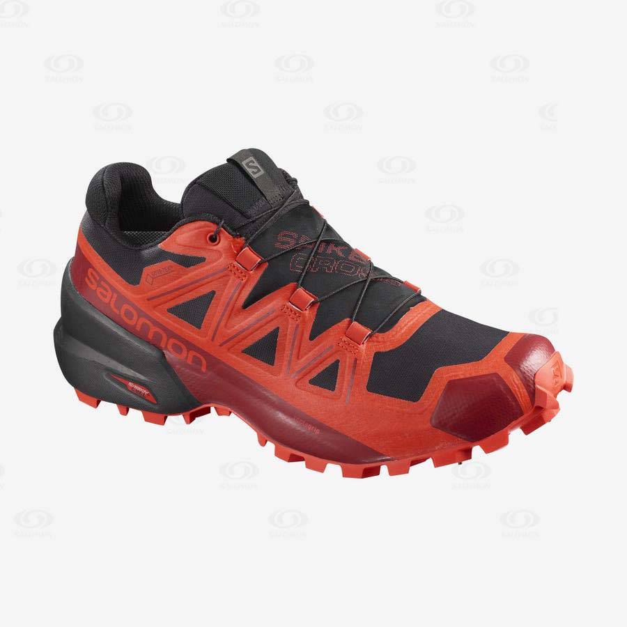 Pánské Trailové Běžecké Boty Salomon SPIKECROSS 5 GORE-TEX Černé Červené | CZ-W1890