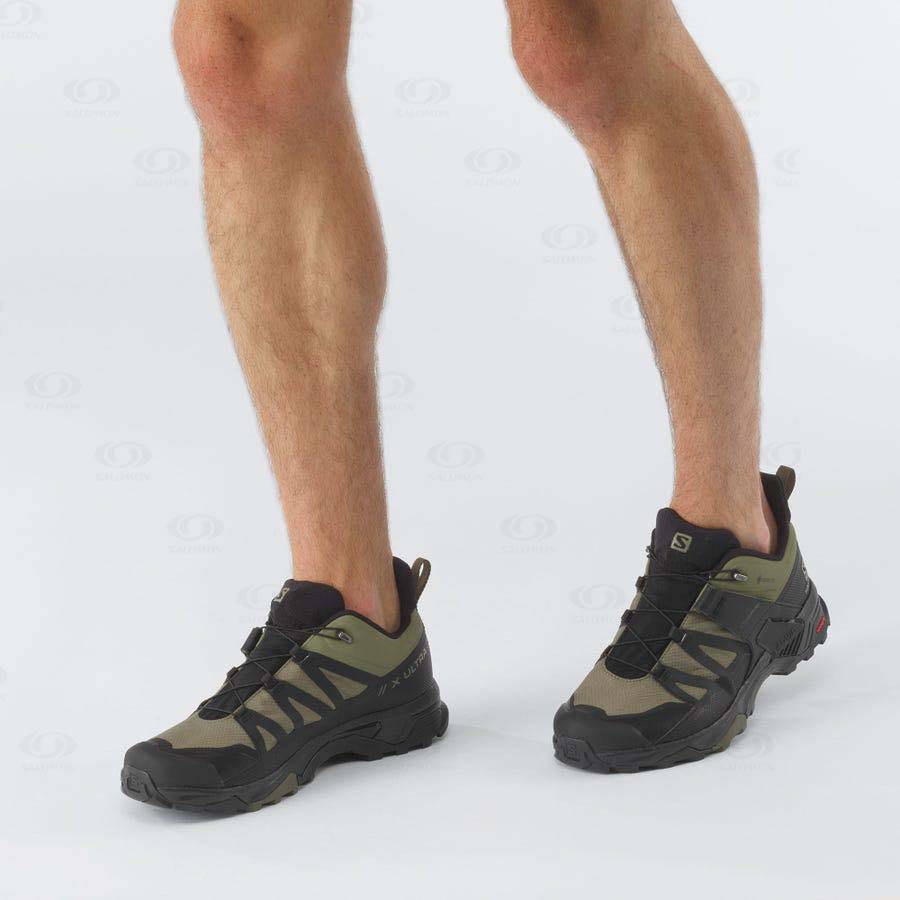 Pánské Trekové Boty Salomon X ULTRA 4 WIDE GORE-TEX Olivy Zelené Černé | CZ-L2285