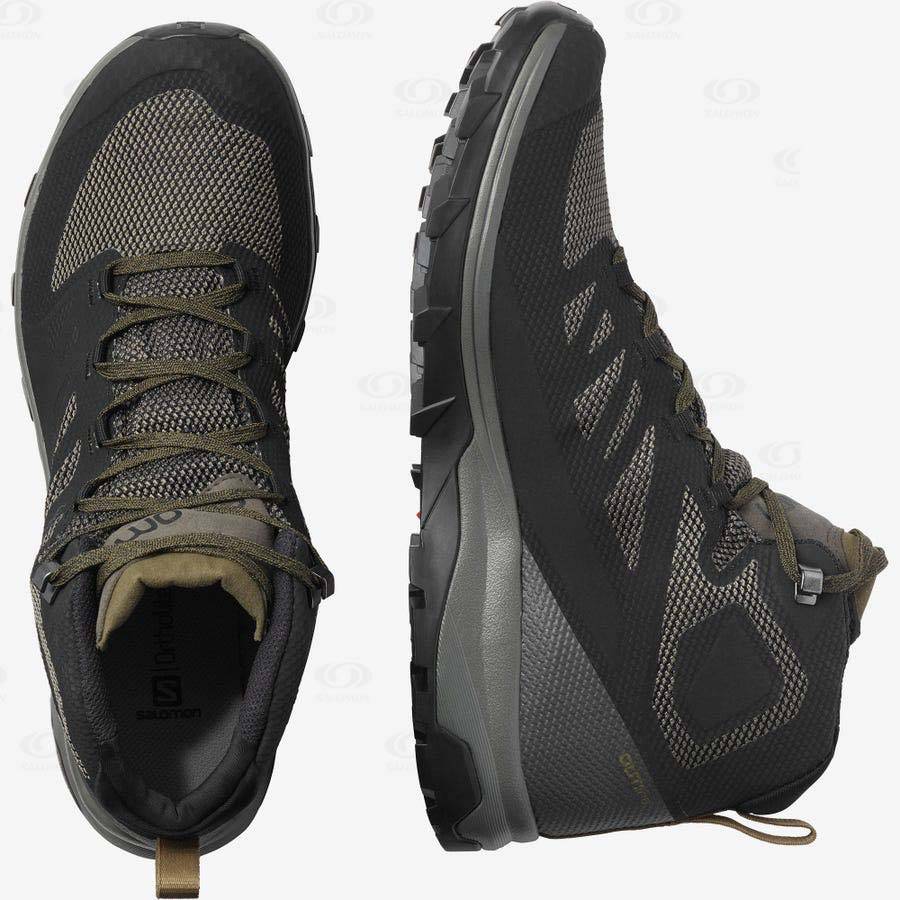 Pánské Turistické Boty Salomon OUTLINE MID GORE-TEX Olivy Zelené Černé | CZ-S2549