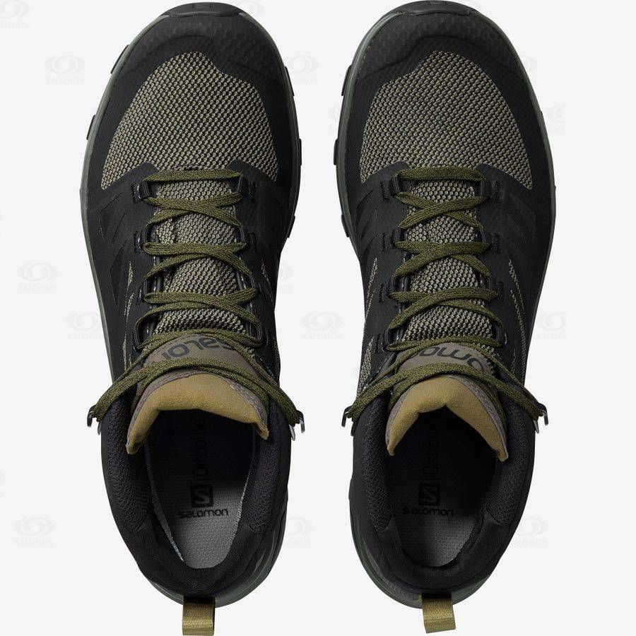 Pánské Turistické Boty Salomon OUTLINE MID GORE-TEX Olivy Zelené Černé | CZ-S2549