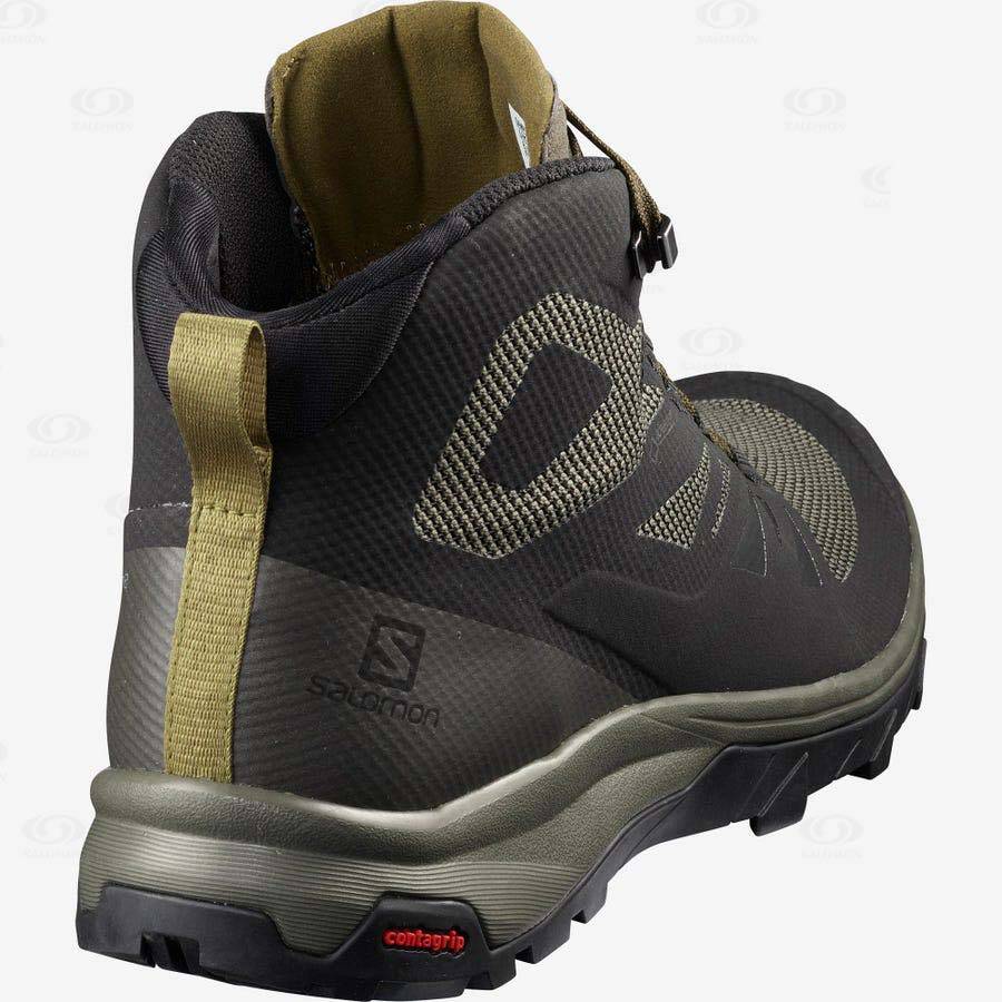 Pánské Turistické Boty Salomon OUTLINE MID GORE-TEX Olivy Zelené Černé | CZ-S2549