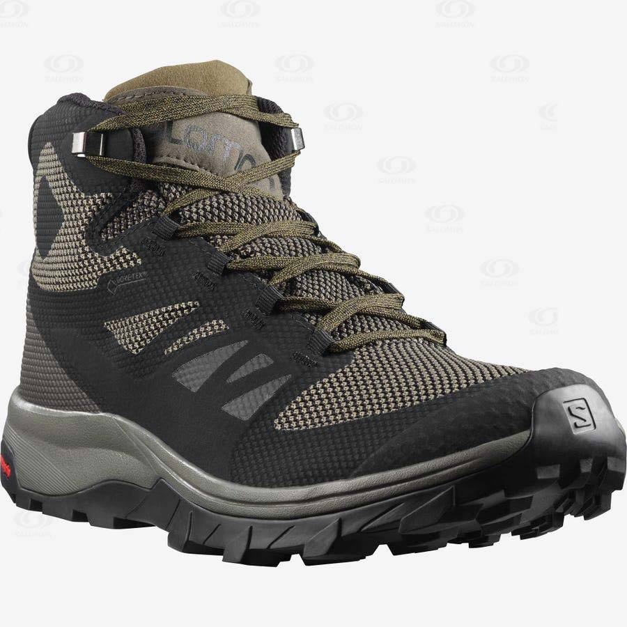 Pánské Turistické Boty Salomon OUTLINE MID GORE-TEX Olivy Zelené Černé | CZ-S2549