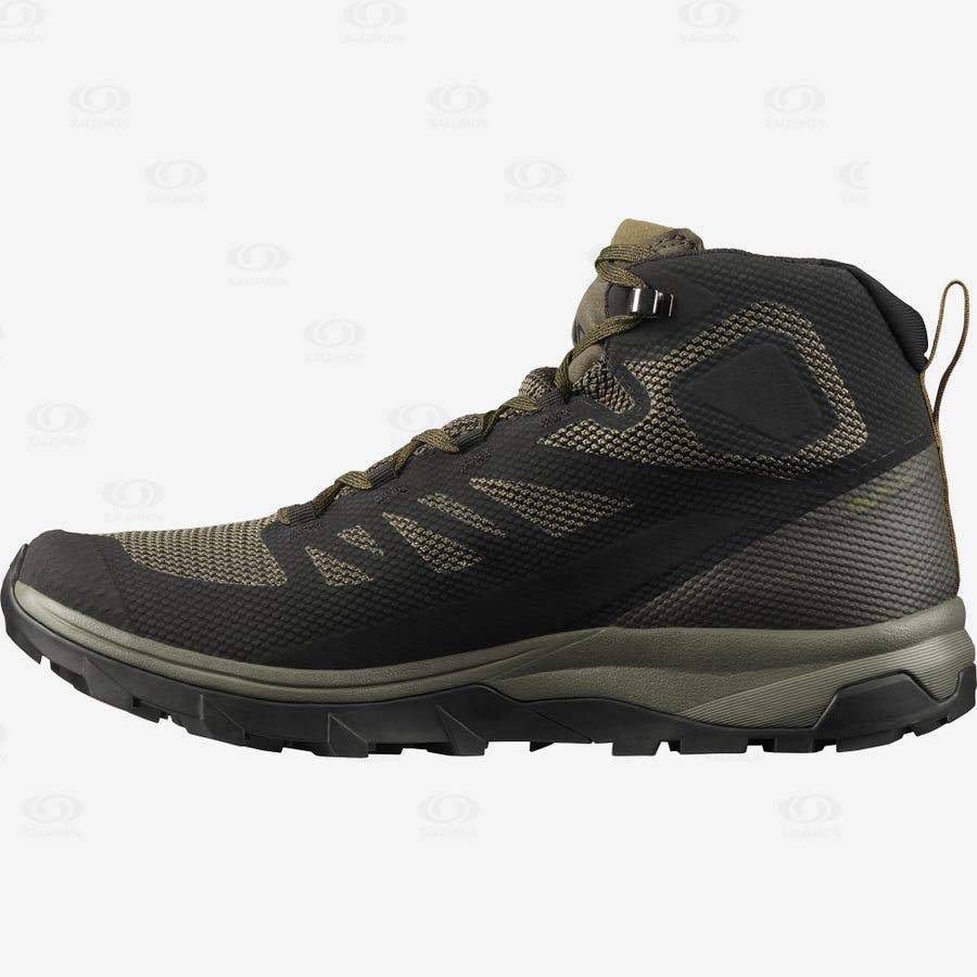 Pánské Turistické Boty Salomon OUTLINE MID GORE-TEX Olivy Zelené Černé | CZ-S2549
