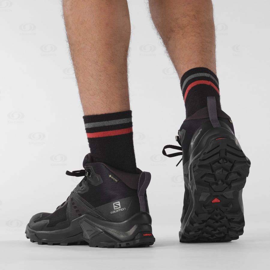 Pánské Turistické Boty Salomon X RAISE 2 MID GORE-TEX Šedé Černé | CZ-O1159