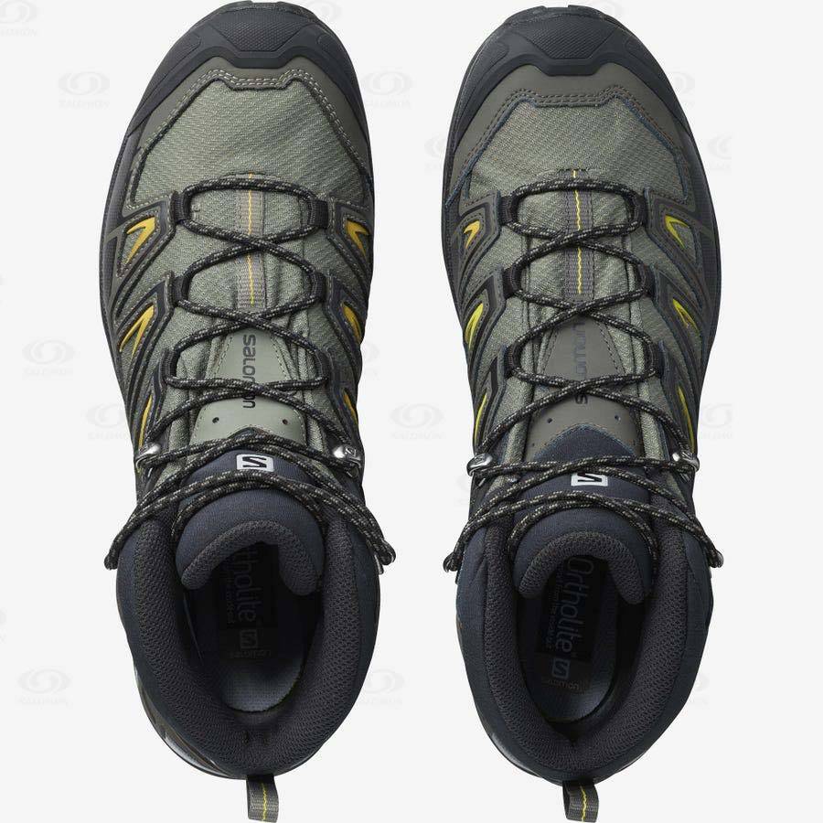 Pánské Turistické Boty Salomon X ULTRA 3 WIDE MID GORE-TEX Šedé Černé Zelene | CZ-L1627